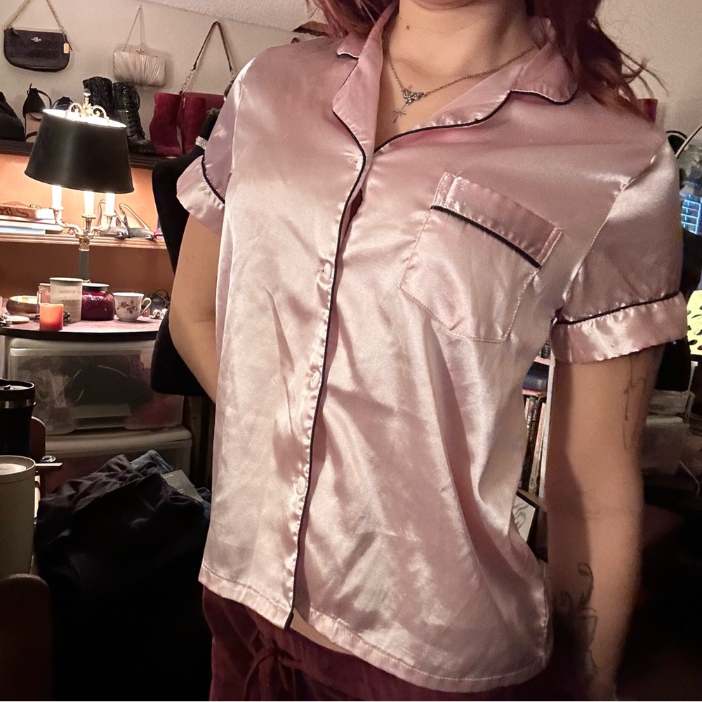 Pink satin pajama shirt